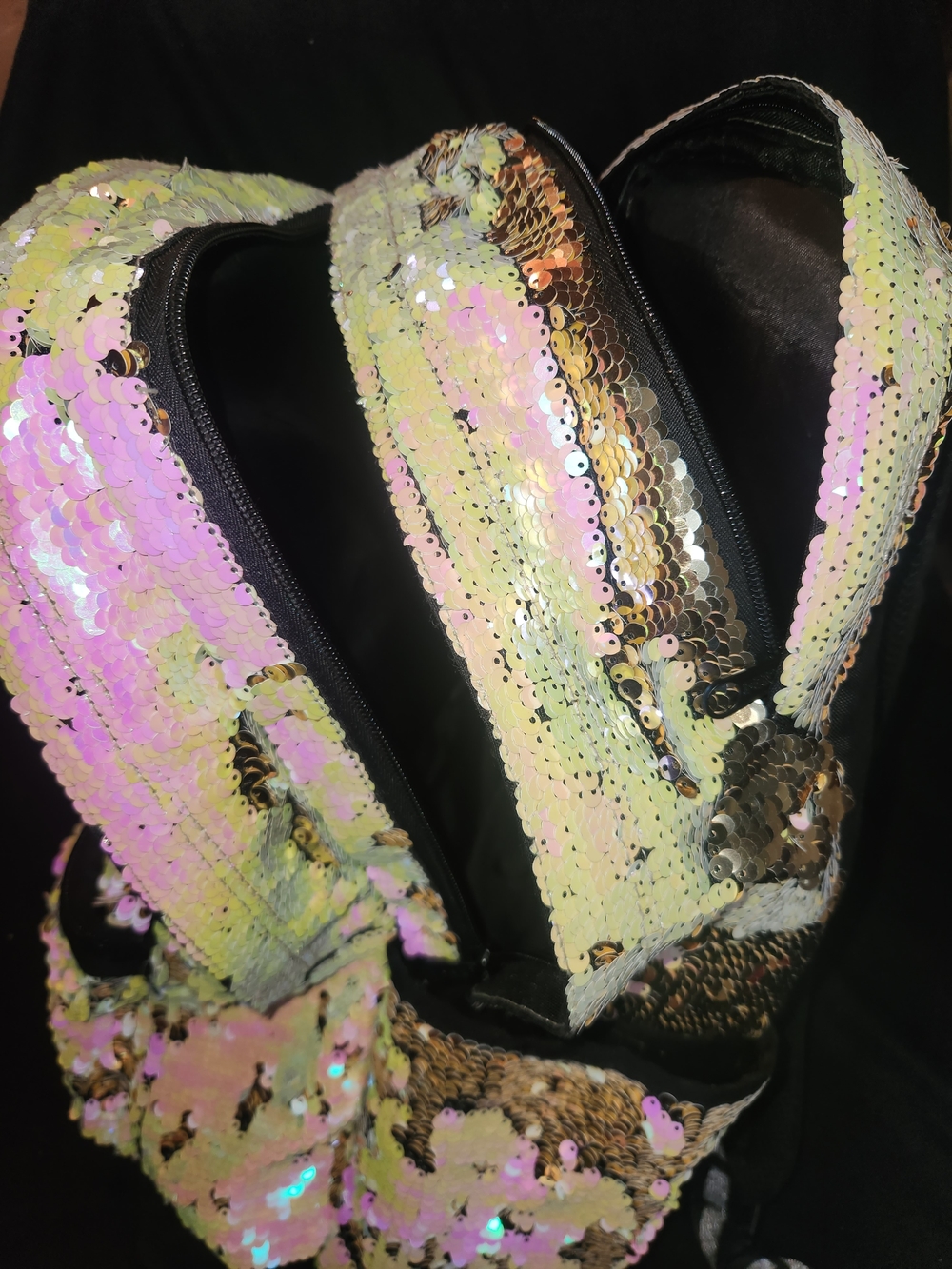 PINK Victoria's Secret Sequin Reversible Backpack - Iridescent Gold & Pink #415 - Picture 5 of 10